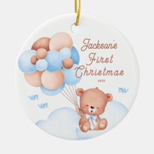 Ornamento De Cerâmica Primeiro Natal do Bebê Urso de Pelúcia
