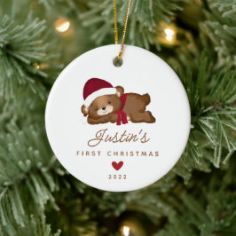 Ornamento De Cerâmica Primeiro Natal do Bebê Urso de Pelúcia