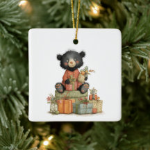 Primeiro Natal do Bebê Urso Fofo Texto Verde