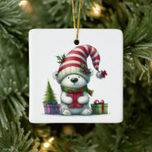 Primeiro Natal do Bebê Urso Polar Texto Verde