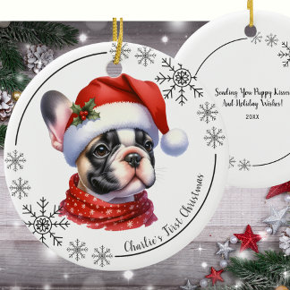 Ornamento De Cerâmica Primeiro Natal do Bulldog Francês