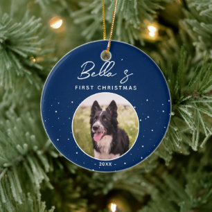 Ornamento De Cerâmica Primeiro Natal do Cachorrinho Border Collie Foto