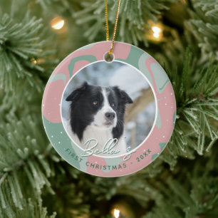 Ornamento De Cerâmica Primeiro Natal do Cachorrinho Border Collie Foto