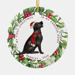 Ornamento De Cerâmica Primeiro Natal do Cachorro Pet Labrador Preto Féri
