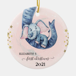Ornamento De Cerâmica Primeiro Natal do Elefante Bebê de Férias