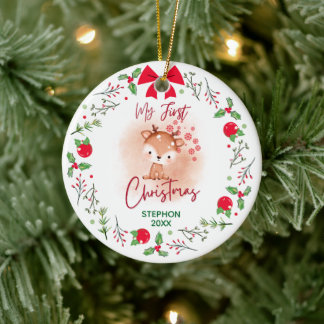 Ornamento De Cerâmica Primeiro Natal do Elegant Baby com Nome