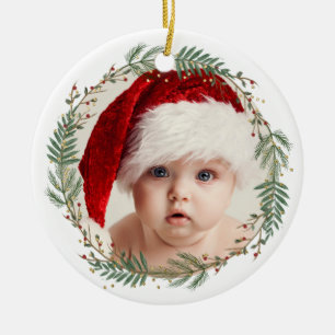 Ornamento De Cerâmica Primeiro Natal do Elegante Simple Wreath Frame Bab