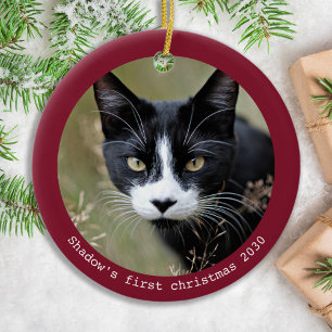 Ornamento De Cerâmica Primeiro Natal do Gatinho Foto Personalizada de Ga