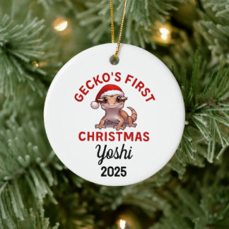 Ornamento De Cerâmica Primeiro Natal do Gecko Crestudo 2025