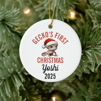 Ornamento De Cerâmica Primeiro Natal do Gecko Leopardo 2025