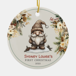 Ornamento De Cerâmica Primeiro Natal do Gnome Gnomo Personalizado