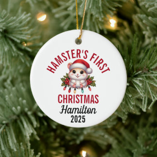 Ornamento De Cerâmica Primeiro Natal do Hamster 2025