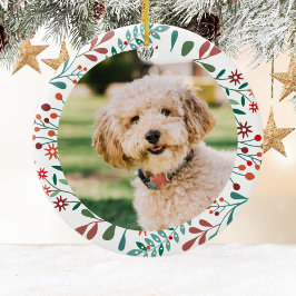 Ornamento De Cerâmica Primeiro Natal do Novo Cachorro Gato Pet Foto Flor
