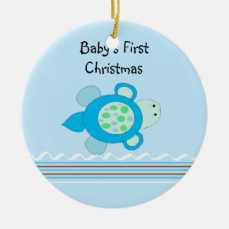 Ornamento De Cerâmica Primeiro Natal do Pequeno Bebê Tartaruga