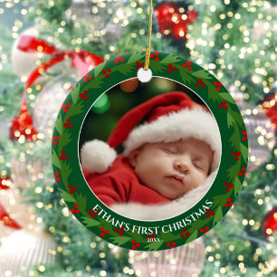 Ornamento De Cerâmica Primeiro Natal do Photo Baby