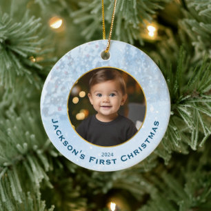 Ornamento De Cerâmica Primeiro Natal do Photo Baby Personalizado