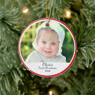 Ornamento De Cerâmica Primeiro Natal do Photo Baby Personalizado