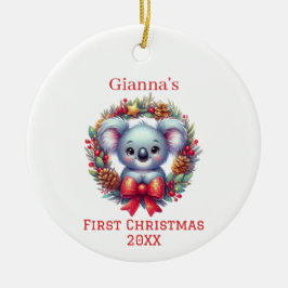 Ornamento De Cerâmica Primeiro Natal do Urso Koala Personalizado