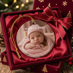 Ornamento De Cerâmica Primeiro Natal dos Avós Foto de Recém-Nascido