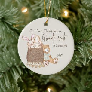 Ornamento De Cerâmica Primeiro Natal dos Avós Foto e Urso de Pelúcia