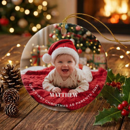Ornamento De Cerâmica Primeiro Natal dos Novos Pais Foto do Bebê