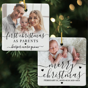Ornamento De Cerâmica Primeiro Natal dos Pais Como Pais Foto do Bebê
