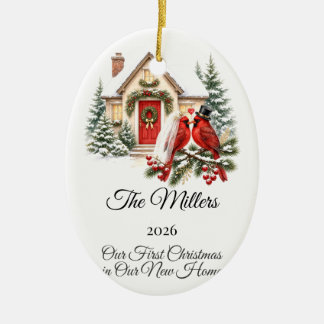 Ornamento De Cerâmica Primeiro Natal em Casa Nova Chalé Personalizado