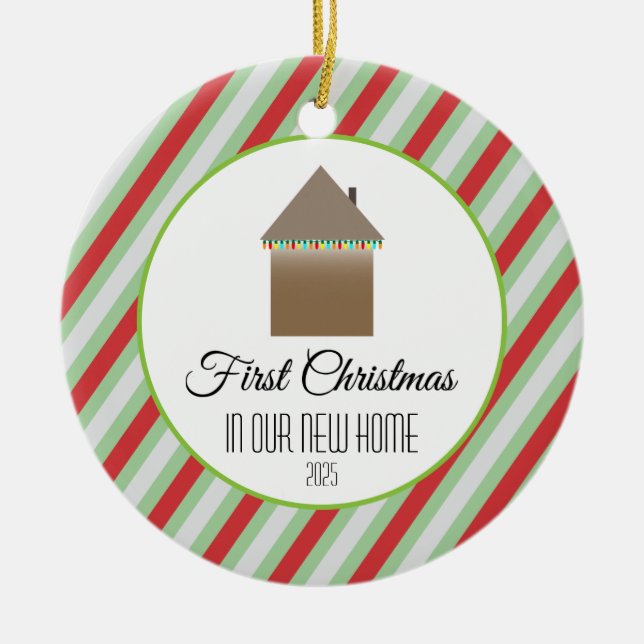 Ornamento De Cerâmica Primeiro Natal em nossa nova casa (Frente)