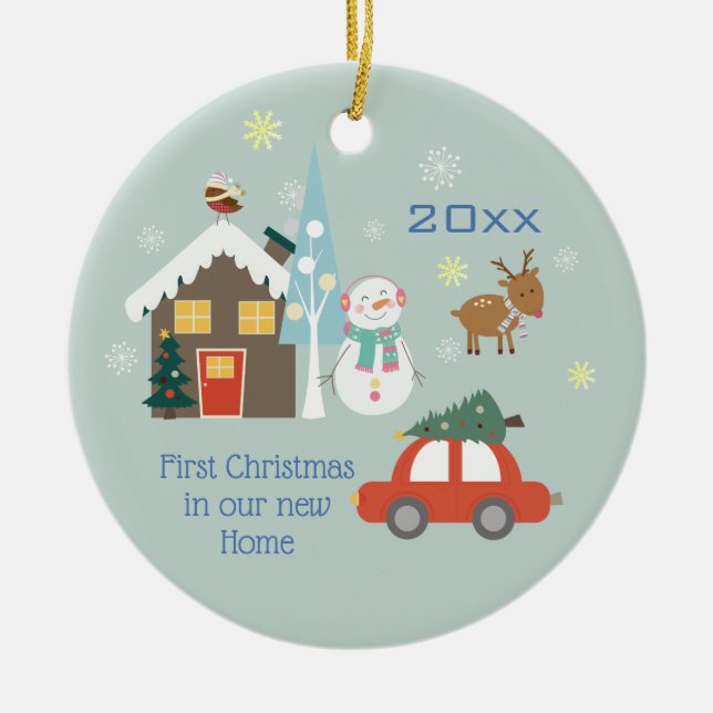 Ornamento De Cerâmica Primeiro Natal Em Nossa Nova Casa (Frente)