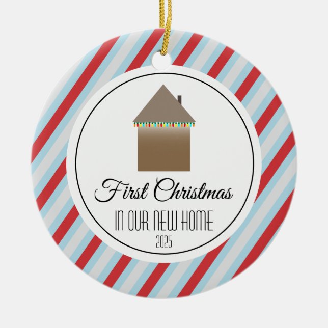 Ornamento De Cerâmica Primeiro Natal em nossa nova casa (Frente)