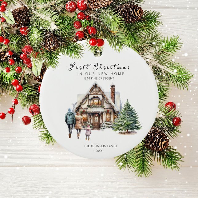 Ornamento De Cerâmica Primeiro Natal Em Nossa Nova Casa | 1 Família Infa (Criador carregado)