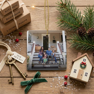 Ornamento De Cerâmica Primeiro Natal em Nossa Nova Casa Foto da Família