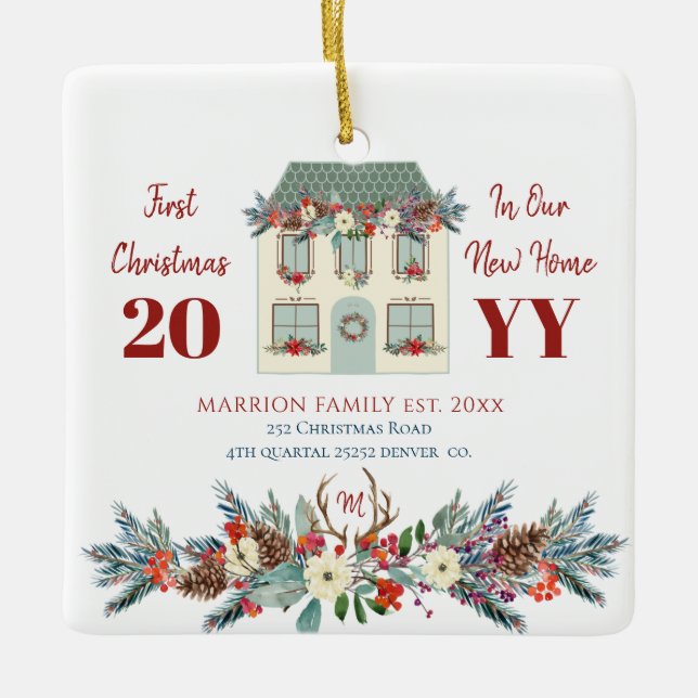 Ornamento De Cerâmica Primeiro Natal em nossa nova família russa (Frente)