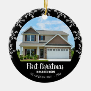 Ornamento De Cerâmica Primeiro Natal em nossa Nova Foto em Preto