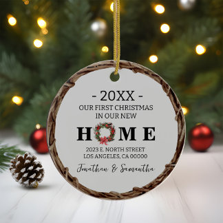 Ornamento De Cerâmica Primeiro Natal em Nova Terra com Foto