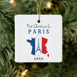 Ornamento De Cerâmica Primeiro Natal em Paris Bandeira da França