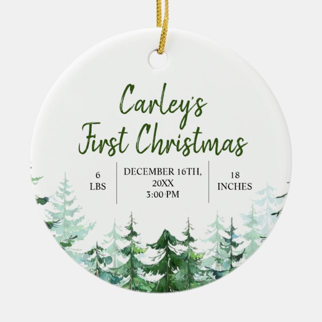 Ornamento De Cerâmica Primeiro Natal em Woodland (Frente)