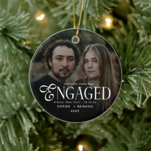 Ornamento De Cerâmica Primeiro Natal Engajados Casais Chic Foto Cerâmica