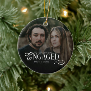 Ornamento De Cerâmica Primeiro Natal Engajados Casais Chic Foto Cerâmica