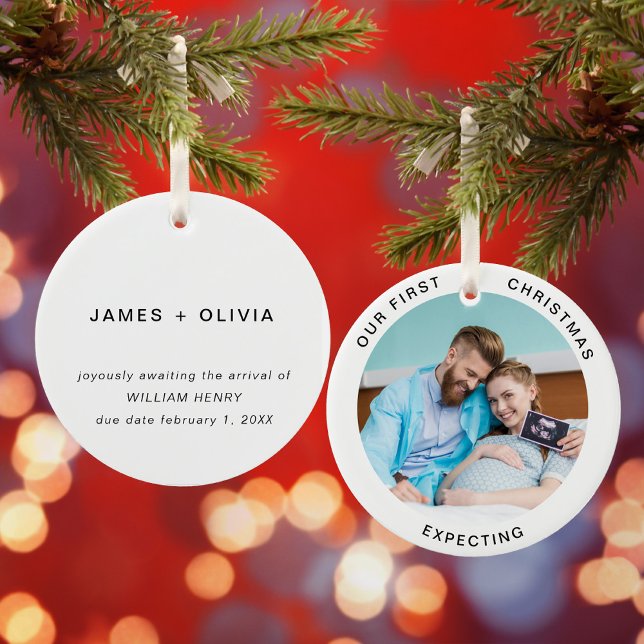 Ornamento De Cerâmica Primeiro Natal Esperando Foto Mínima (Criador carregado)