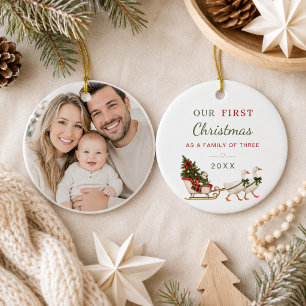 Ornamento De Cerâmica Primeiro Natal Família de Três foto Ganso