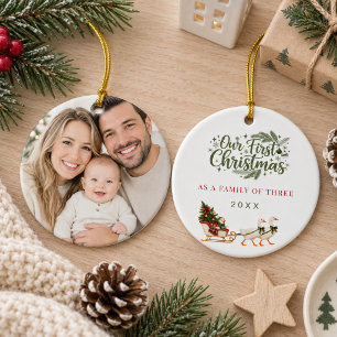 Ornamento De Cerâmica Primeiro Natal Família de Três foto Ganso