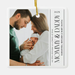 Ornamento De Cerâmica Primeiro Natal Família de Três Mamãe Papai Foto