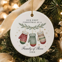 Primeiro Natal Família de Três Personalizado