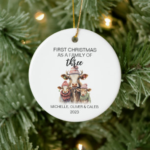 Ornamento De Cerâmica Primeiro Natal Família de Vacas de Três
