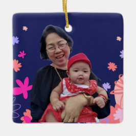 Ornamento De Cerâmica Primeiro Natal floral como avó