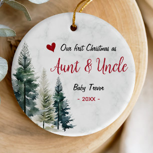 Ornamento De Cerâmica Primeiro Natal fofo como Tia e Tio coração vermelh