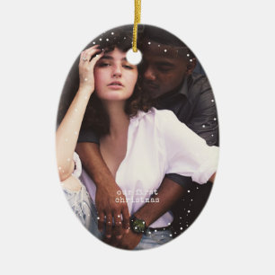 Ornamento De Cerâmica Primeiro Natal Foto Oval Minimalista de Máquina