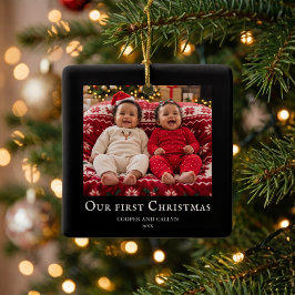 Ornamento De Cerâmica Primeiro Natal gêmeos foto bebê Preto