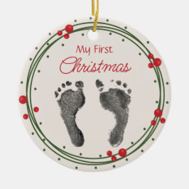 Ornamento De Cerâmica Primeiro Natal, Impressão do seu bebê